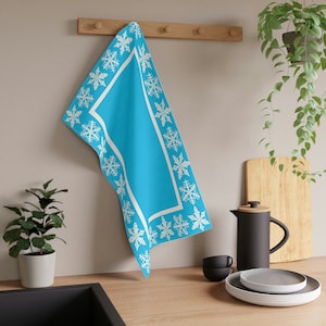 Vintage Pyrex White / Blue Snowflake Style Pattern Influenced Design Style Kitchen Towel | Tea Towel | Kitchen Cloth | Drying Cloth