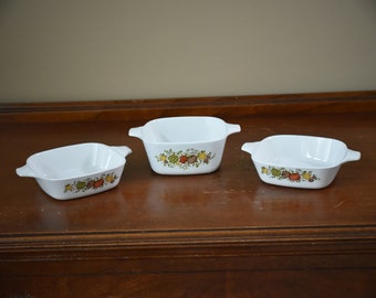 Set of 3 Vintage Corning ware Spice O' Life / Spice Of Life Petite Dishes - P-43-B & 2 x P-41-B