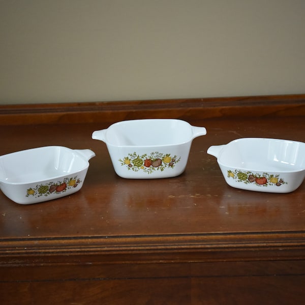 Set of 3 Vintage Corning ware Spice O' Life / Spice Of Life Petite Dishes - P-43-B & 2 x P-41-B