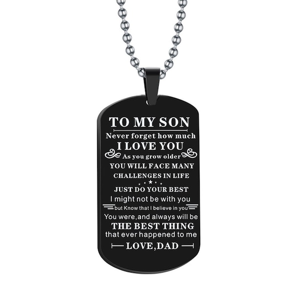 Personalized Laser Engraved To My Son Necklace Love Dad Love Mom Dog Tags Birthday Graduation Gift