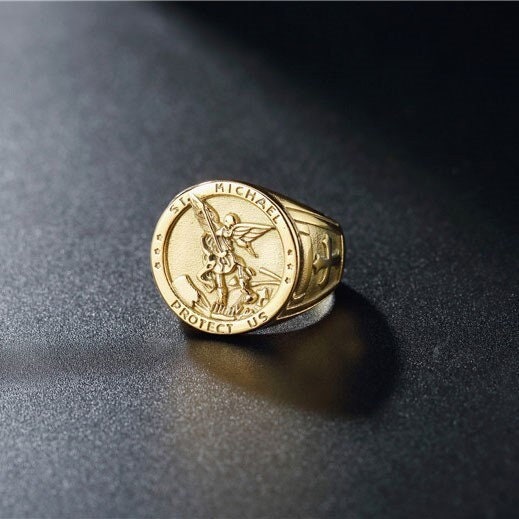 St Michael Gold Ring Etsy