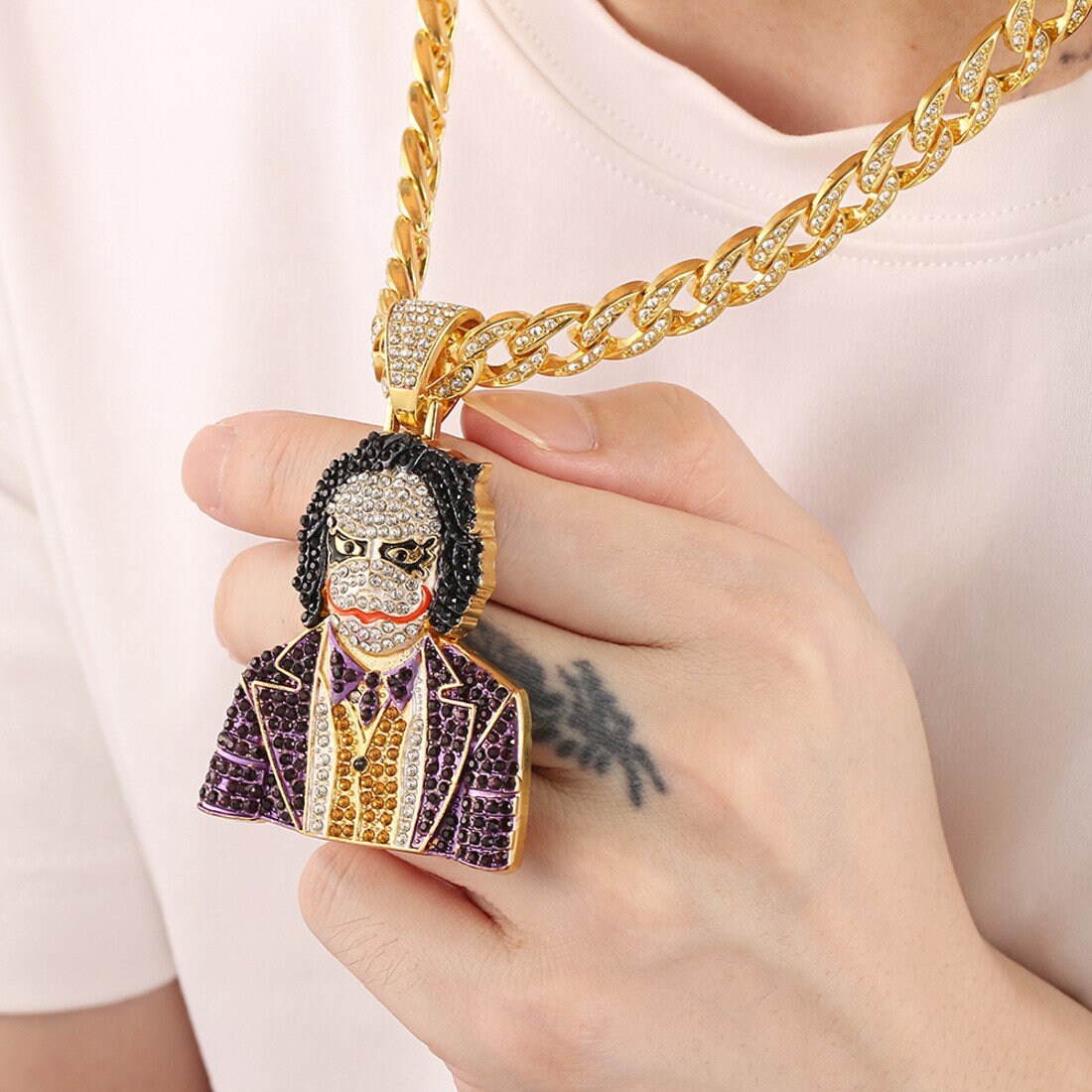 Iced Out Joker Necklace 14K Gold Plated Joker Pendant Necklace