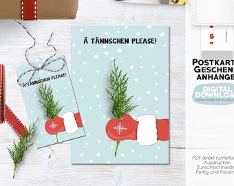 Postkarte & Geschenkanhänger "Tännschen" Blau | DIGITALE DATEI mit Sofort-Download zum SELBSTAUSDRUCKEN |