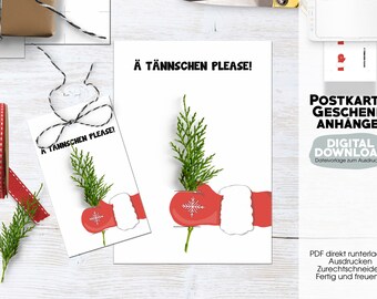 Postkarte & Geschenkanhänger "Tännschen" | DIGITALE DATEI mit Sofort-Download zum SELBSTAUSDRUCKEN |