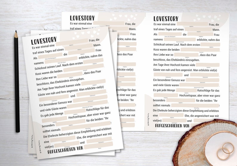 Hochzeitsspiel Mad Libs Lovestory Creme DIGITALE DATEI mit Sofort-Download zum SELBSTAUSDRUCKEN Bild 3