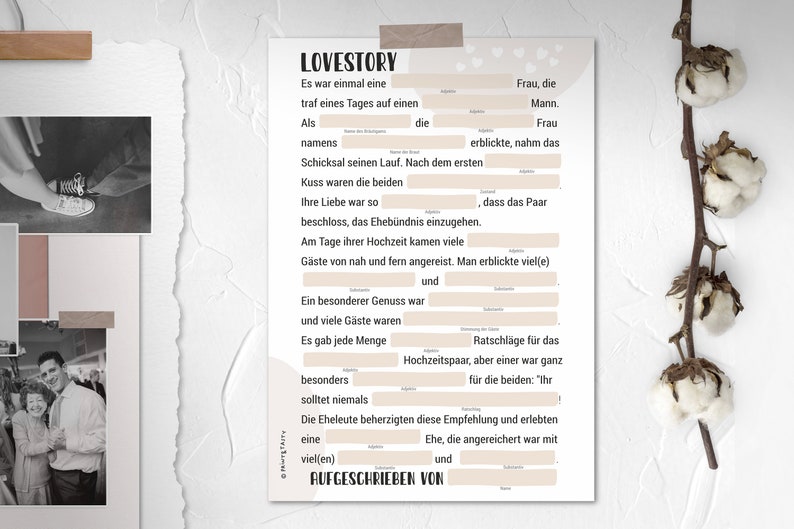 Hochzeitsspiel Mad Libs Lovestory Creme DIGITALE DATEI mit Sofort-Download zum SELBSTAUSDRUCKEN Bild 8