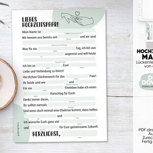Hochzeitsspiel Mad Libs &quot;Liebes Brautpaar&quot; Grün | DIGITALE DATEI mit Sofort-Download zum SELBSTAUSDRUCKEN |