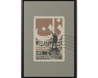 Gallery Canvas Wraps, Vertical Frame - Zan Zendegi Azadi (Woman Life Freedom) Slogan Stamp Design On Framed Wrapped Canvas