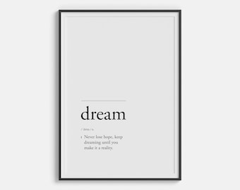 Dream - Minimal Typography of the Word Dream (Black and White Digital Print Wall Art for Home Decor)