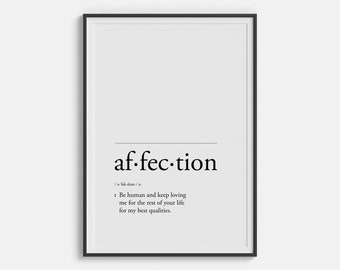 Affection - Minimal Typography About Love and Affection (Black and White Digital Print Wall Art for Home Decor)