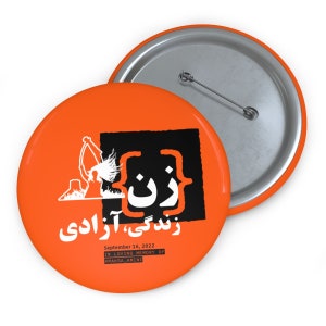Orange & Black Pin Buttons to stand in solidarity with the women in iran for freedom, Zan Zendegi Azadi (Woman Life Freedom) #mahsaamini