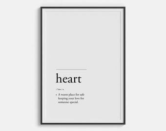 Heart - Minimal Typography of Love and Heart (Black and White Digital Print Wall Art for Home Decor)
