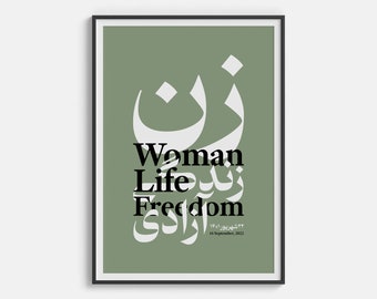 8" by 10 " - Minimal Zan Zendegi Azadi (Woman Life Freedom) Slogan of The Recent Movement by Iranian Women - 5 colors