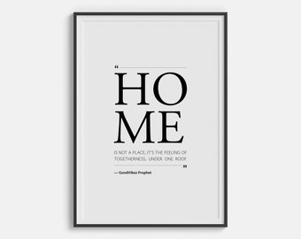 Home - Minimal Typography of Home (Black and White Digital Print Wall Art for Home Decor)