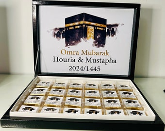 Boîte de chocolat personnalisé/ Omra et Hajj/ Omra Mubarak/ Hajj Mubarak/ cadeau personnalisé