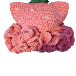 Crochet Strawberry Cat Ruffle hat.