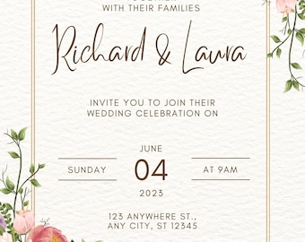 Red Wedding Invitation, Purple Wedding Invitation, Pink Wedding Invitation, Floral Wedding Digital Invitation