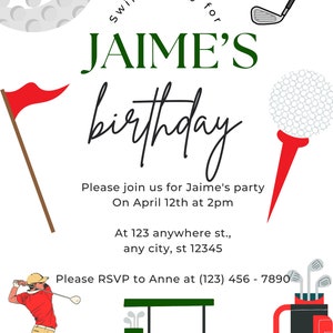 Golf Birthday Invitation, Golf Invitation, Editable Golf Invitation, Editable Golf Birthday Invitation