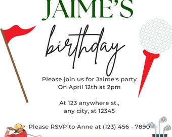 Golf Birthday Invitation, Golf Invitation, Editable Golf Invitation, Editable Golf Birthday Invitation
