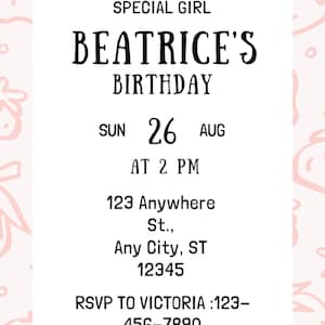 Tarjeta de cumpleaños de fresa, descargable, editable, personalizable, invitaciones imprimibles, cumpleaños de bayas, cumpleaños de fresa, invitación