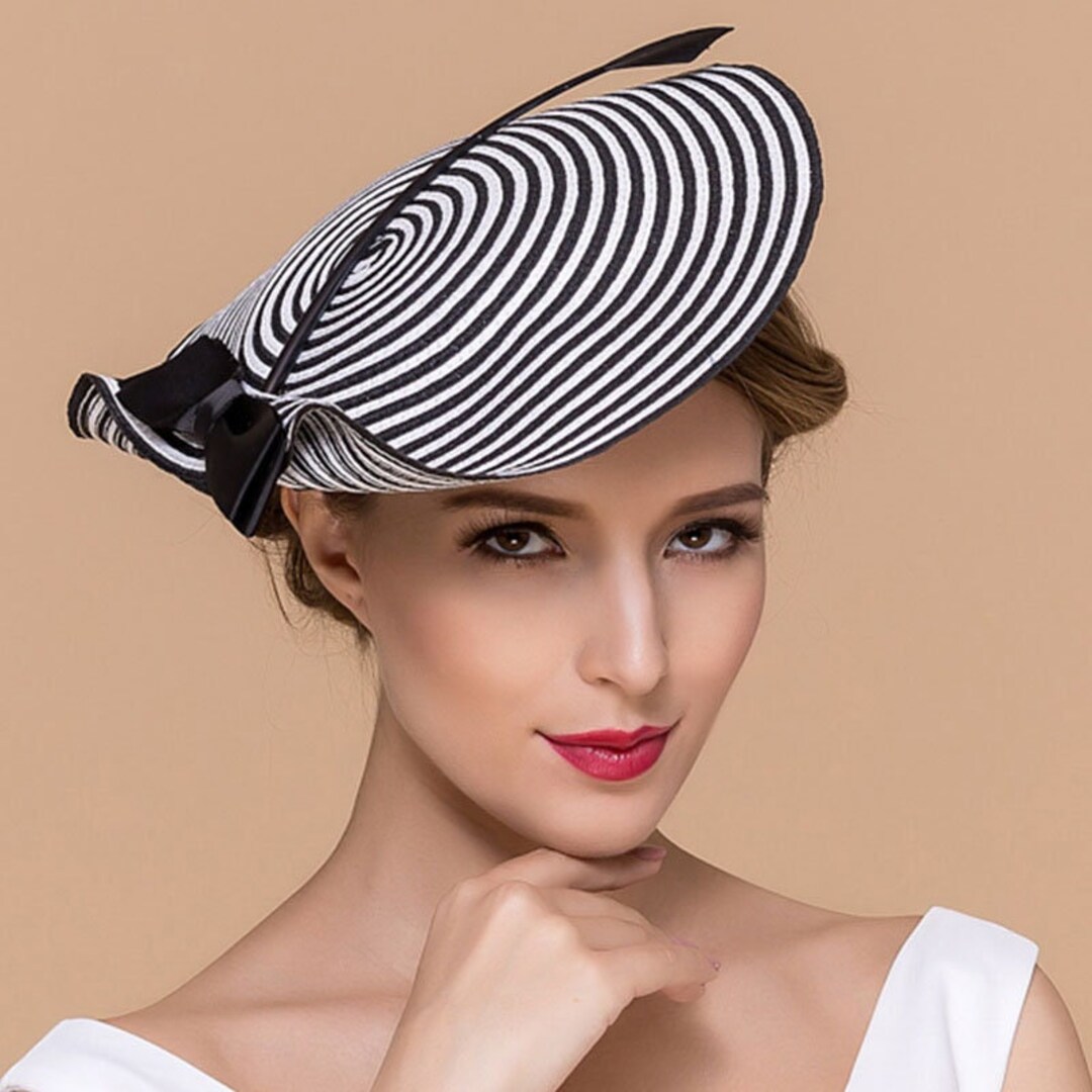 Black and White Striped Fascinator Hat Tea Party Hatinator Etsy