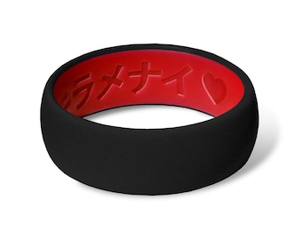 AKIRAMENAI アキラメナイ SUCCESS BAND Japanese Promise Ring Men&#39;s Reversible Silicone 8mm Width (Black and Red)