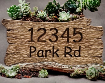 WOODEN ADDRESS DECOR | Driftwood Style Sign | Rustic Carved Wooden Texture | New Home | Housewarming