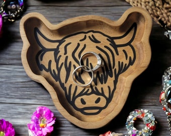 HIGHLAND COW TRAY | Small Rustic Jewelry Dish | Farmhouse Decor | Southern Style House Warming Gift