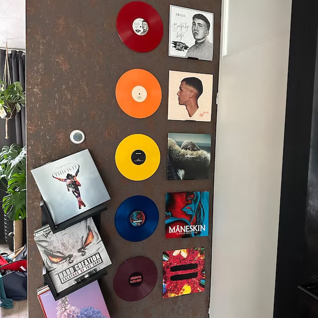 2-Tier Industriële Stijl Hout Vinyl Platenrek Met Metalen Frame Vinyl Recordhoud