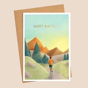 Carte d'anniversaire Mountain Runner pour homme//carte d'anniversaire pour coureurs//cartes de course, oeuvres d'art en cours d'exécution, carte de voeux pour les coureurs