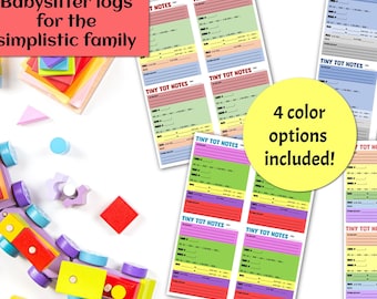 Tiny Tot Notes - Simple Basic Childcare Log, Babysitter Nanny Report, Toddler Daily Log, Gender Neutral Options, Meals, Nap, Digital PDF