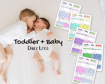 Toddler + Baby Daily Activity Log, 2-Child Babysitter Nanny Report, Baby Activity Log, Fun Colors, Gender Neutral Options, Digital PDF