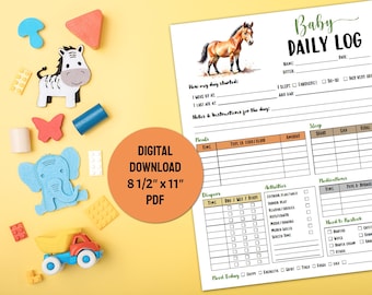 Baby Daily Log, Babysitter Log, Nanny Log, Nanny Babysitter Report, Childcare Notes, Colt Horse Theme, Daily Schedule, Digital PDF File