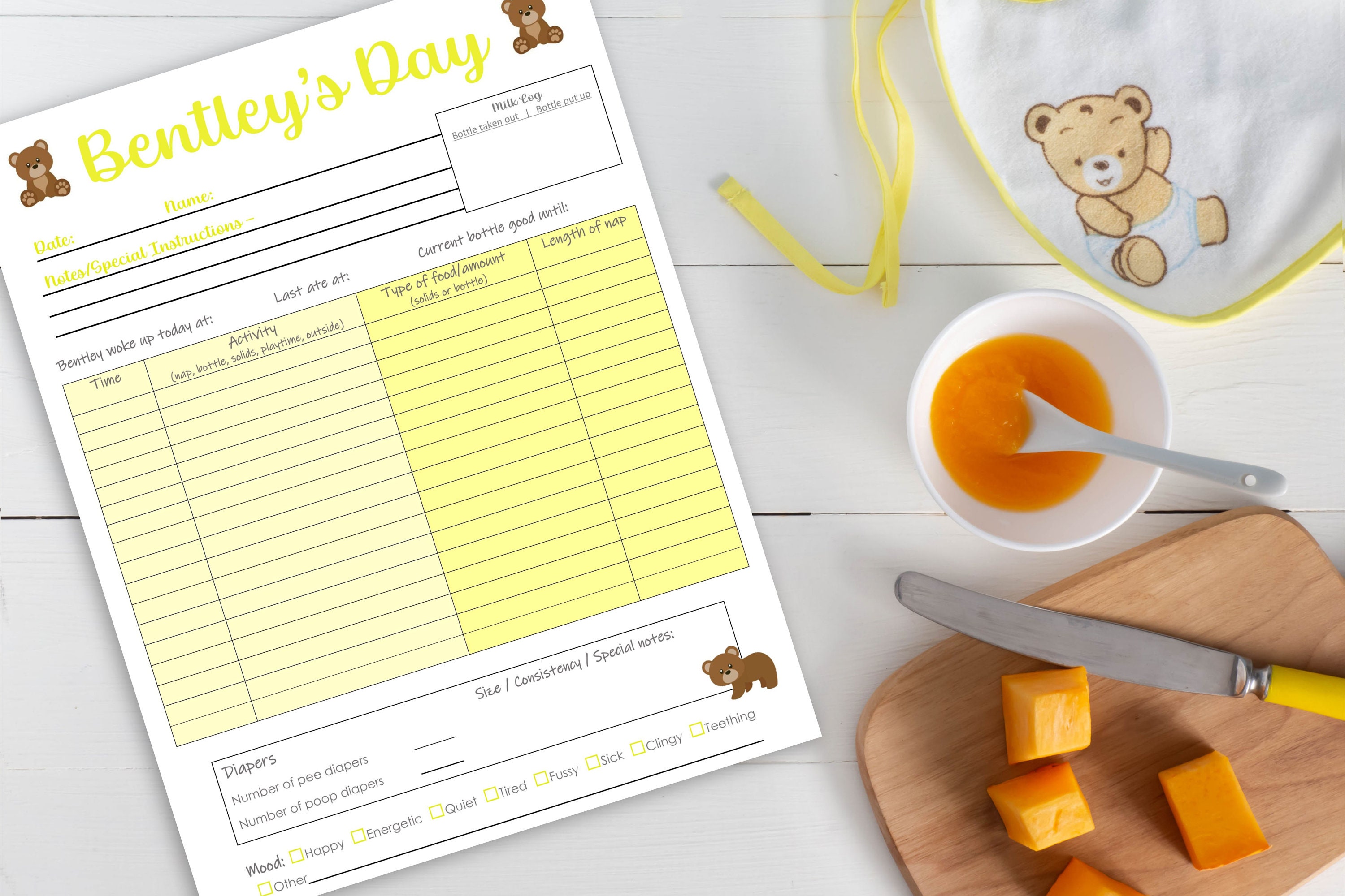 Customized Baby Daily Activity Log Simple Babysitter Nanny Etsy