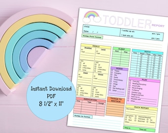 Toddler Report, Toddler Log, Babysitter Log, Nanny Log, Nanny Babysitter Report, Childcare Notes, Rainbow, Daily Schedule, Digital PDF File