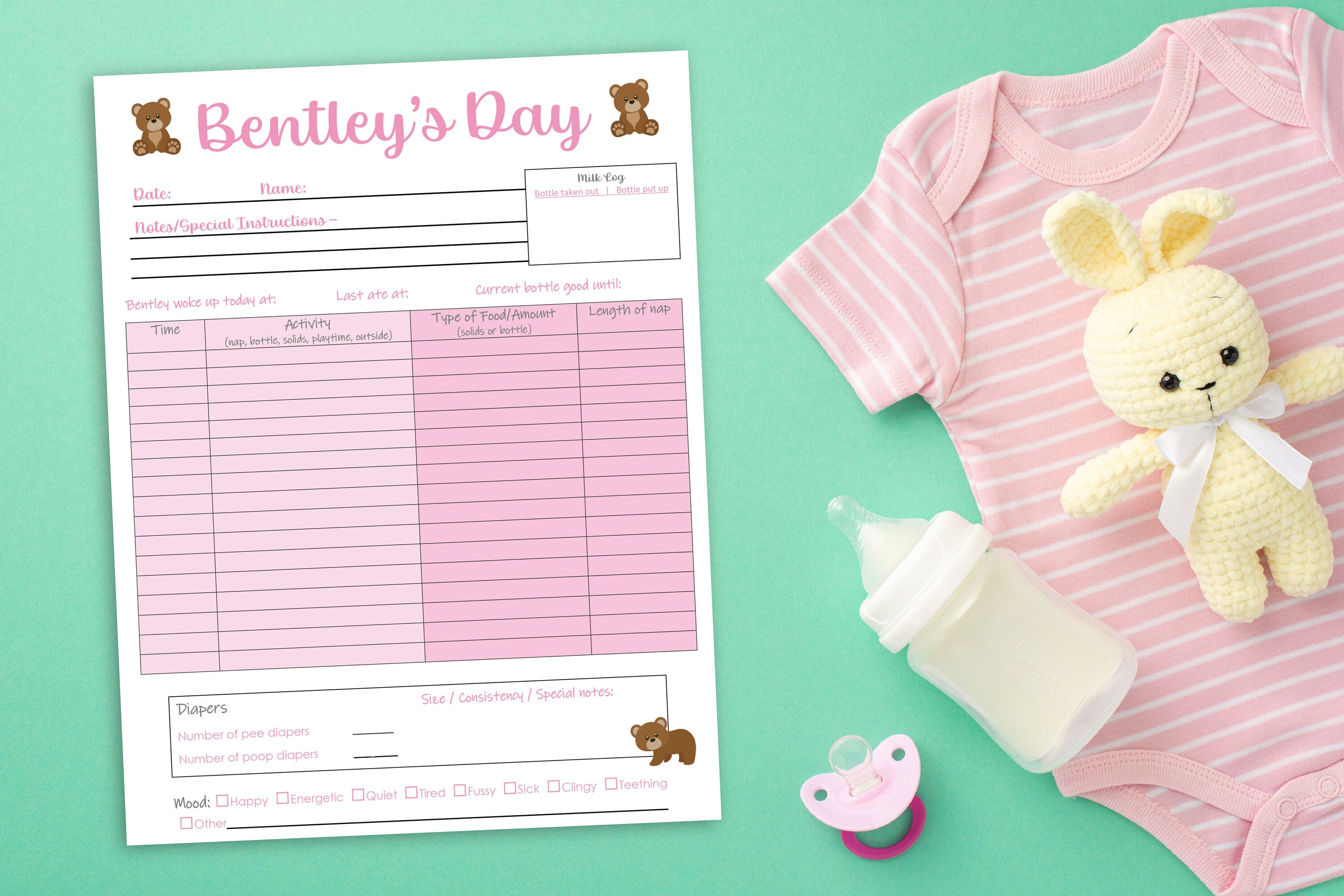 Customized Baby Daily Activity Log Simple Babysitter Nanny Etsy