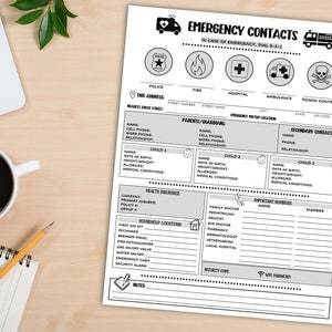 Emergency Contacts Form, Babysitter Emergency Information, Nanny Emergency Contacts, Home Daycare Emergency Form, 911 Info, Digital Download