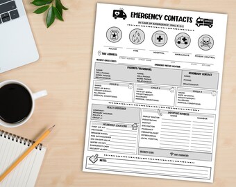 Emergency Contacts Form, Babysitter Emergency Information, Nanny Emergency Contacts, Home Daycare Emergency Form, 911 Info, Digital Download