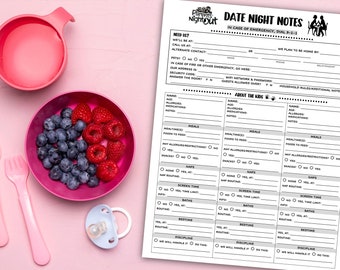 Date Night Notes Style 2, Babysitter Notes, Babysitter Instructions, Parents Night Out, Nanny Instructions, Babysitter Log, Digital Download