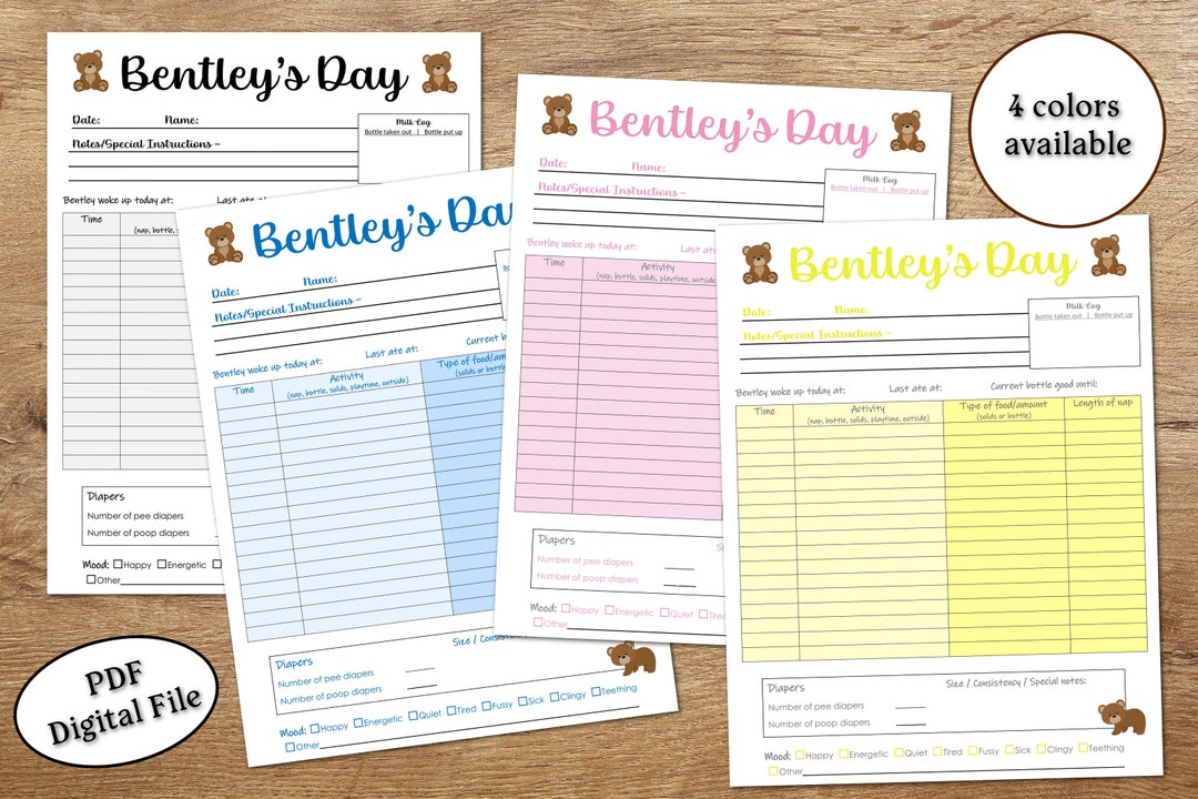 Customized Baby Daily Activity Log Simple Babysitter Nanny Etsy