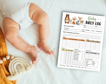 Baby Daily Log, Babysitter Log, Nanny Log, Nanny Babysitter Report, Childcare Notes, Woodland Animals, Daily Schedule, Digital PDF File