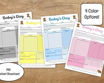 Baby Daily Activity Log, Simple Babysitter Nanny Report, Baby Activity Log, Bears Theme, Bear Cub, Instant Digital PDF