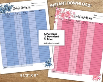 Baby Daily Log, Breastfeeding Log, Maternity Leave Log, Baby Report, Childcare Notes, Floral Design, Baby Daily Schedule, Digital PDF File