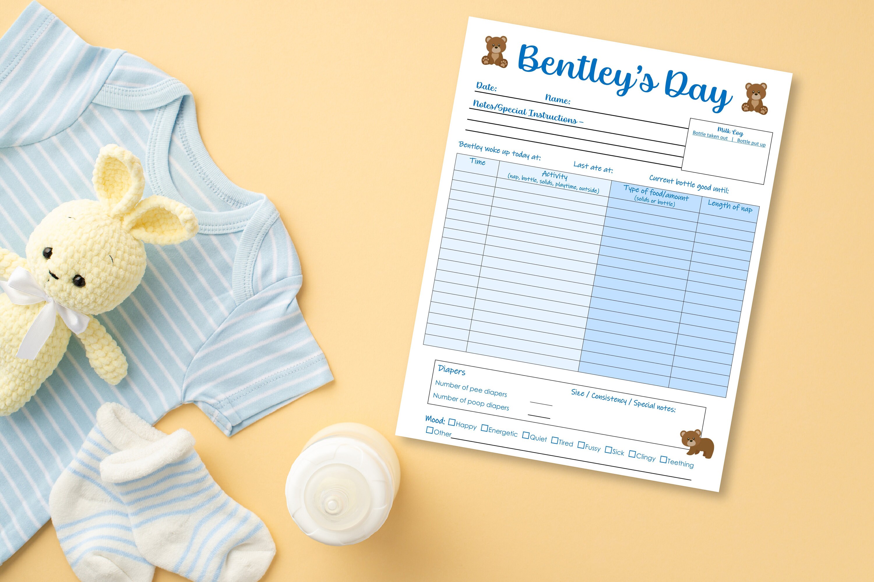 Customized Baby Daily Activity Log Simple Babysitter Nanny Etsy