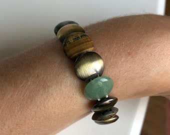 Monet: magnificent vintage bracelet in natural stones in autumn colors, brown, green, gold bracelet, women&#39;s gift, Christmas gift