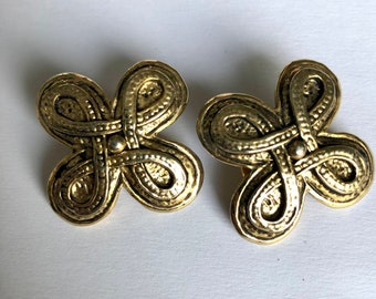 Stunning vintage gold-tone four-leaf clover earrings, lucky charm earrings with their clover charm