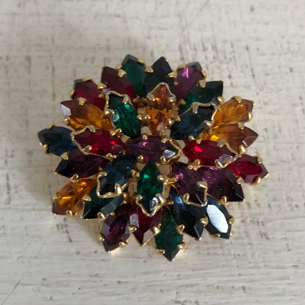 Rare : Agatha Paris, superbe broche vintage dorée et multicolore de la célèbre marque française , broche strass, bijou vintage français