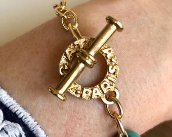 Vintage-Armband aus Gold und Türkis von Agatha Paris, Armband aus Gold und Blau von Agatha Paris, hübsches trendiges Armband, Geschenk für Frauen, Geschenk für sie