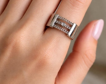 Bague En Céramique Argentée Avec Zirconium Cubique - Taille 54 - Sterling Argent - Neuve Avec étiquettes