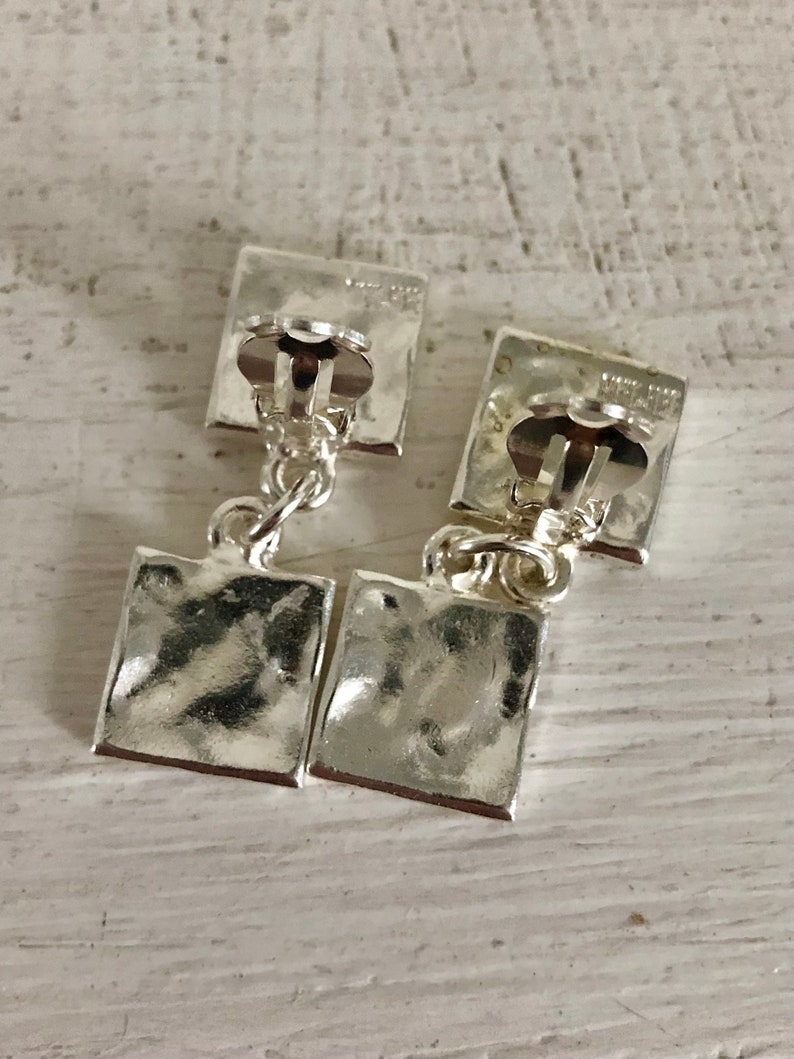 Biche de Bere: square silver and hammered earrings, vintage but new from the famous French designer Nelly Biche de Bere image 4